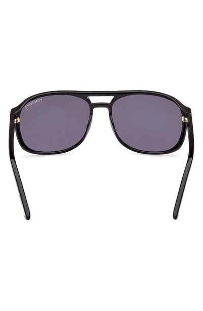Shop Tom Ford Rosco 58mm Navigator Sunglasses In Shiny Black / Logo / Smoke