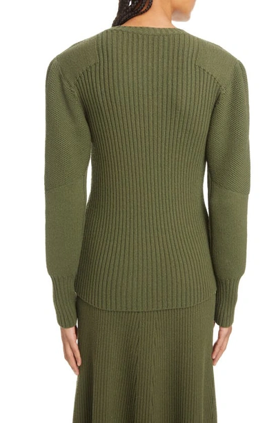Shop Chloé Mixed Stitch Wool Sweater In 3f5-smoky Leaf