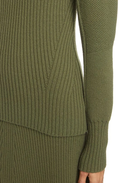 Shop Chloé Mixed Stitch Wool Sweater In 3f5-smoky Leaf