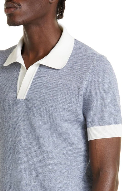 Shop Thom Sweeney Contrast Cotton & Linen Knit Polo In Navy