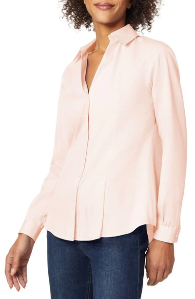 Shop Jones New York Solid Button-up Cotton Shirt In Rose