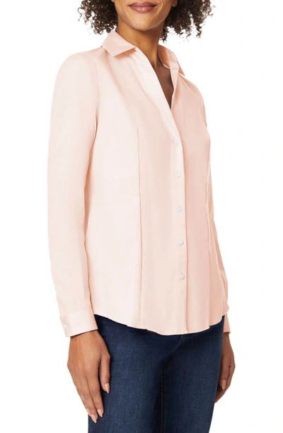 Shop Jones New York Solid Button-up Cotton Shirt In Rose