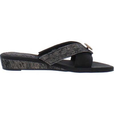 Shop Lindsay Phillips Mellie Womens Faux Leather Slip On Wedge Sandals In Black