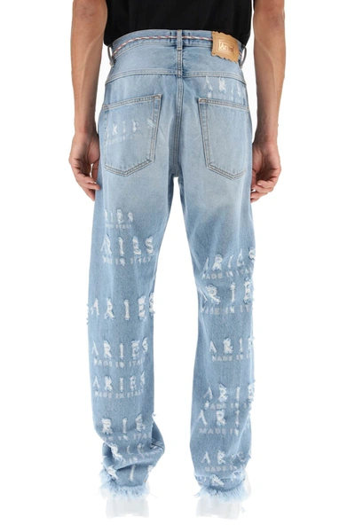 Shop Aries Distressed Lettering Motif Jeans