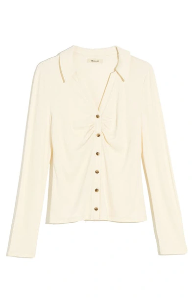 Shop Madewell Ruched Polo Cardigan In Antique Cream