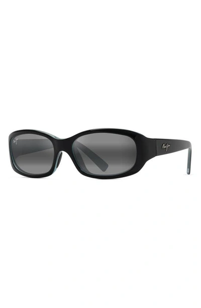 Maui Jim Punchbowl 54mm Polarized Rectangular Sunglasses In Black W/ Blue