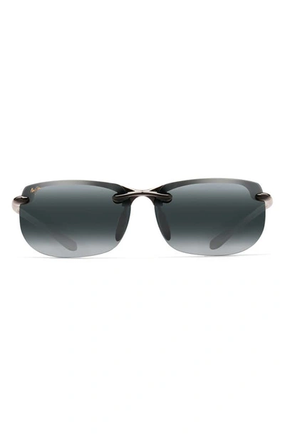 Shop Maui Jim Banyans Polarizedplus®2 67mm Rectangle Sunglasses In Gloss Black / Neutral Grey