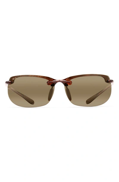 Maui Jim Black Coral 65mm Polarized Oversize Rectangular Sunglasses In Tortoise
