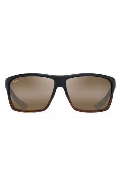 Shop Maui Jim Alenuihaha 64mm Polarized Sport Sunglasses In Stripe Dark Brown/ Bronze