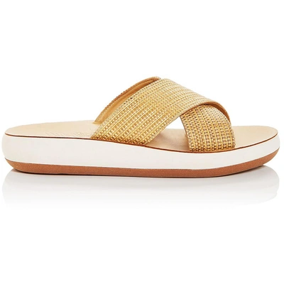 Shop Ancient Greek Sandals Thais Comfort Raffia Womens Leather Lined Criss-cross Front Slide Sandals In White