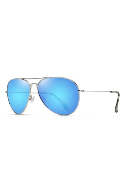 Shop Maui Jim Mavericks 61mm Polarized Oversize Aviator Sunglasses In Silver/ Blue Hawaii