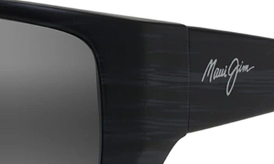 Shop Maui Jim Wassup 60.5mm Polarized Sport Sunglasses In Matte Black Wood Grain/ Grey