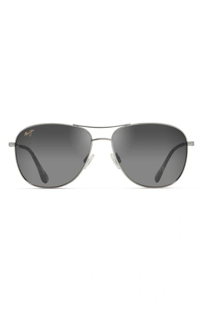 Shop Maui Jim Cliff House 59mm Polarized Aviator Sunglasses In Silver