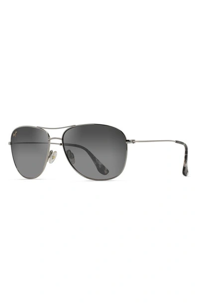 Maui Jim Cliff House 59mm Polarized Aviator Sunglasses In Silver