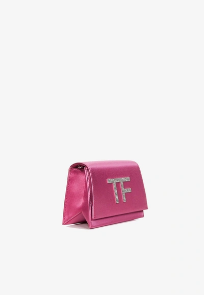 Tom Ford Disco Satin Clutch With Crystal Tf In Pink
