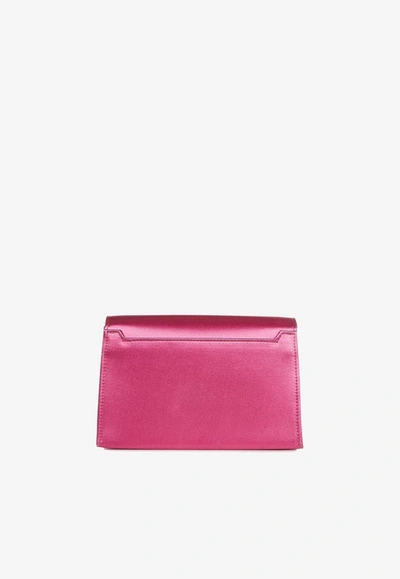 Tom Ford Disco Satin Clutch With Crystal Tf In Pink