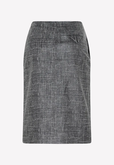 Shop Bottega Veneta Check Print Midi Leather Skirt In Gray