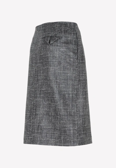 Shop Bottega Veneta Check Print Midi Leather Skirt In Gray