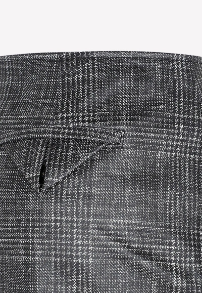 Shop Bottega Veneta Check Print Midi Leather Skirt In Gray