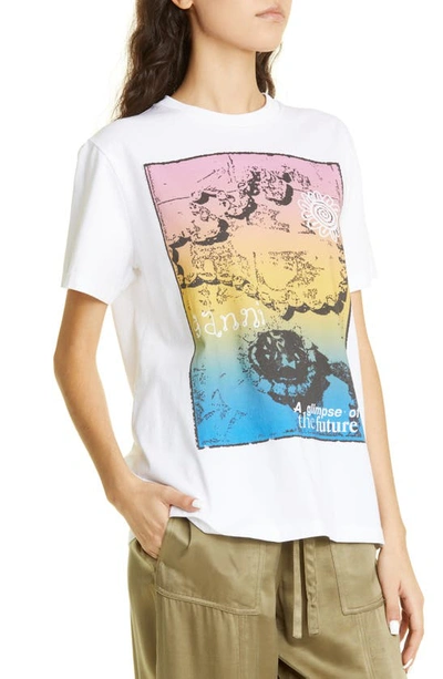Shop Ganni Ombré Organic Cotton Graphic T-shirt In Bright White