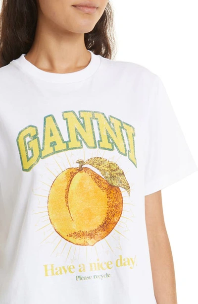 Shop Ganni Peach Organic Cotton Graphic T-shirt In Bright White