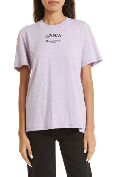 Shop Ganni Logo Organic Cotton Graphic T-shirt In Orchid Petal