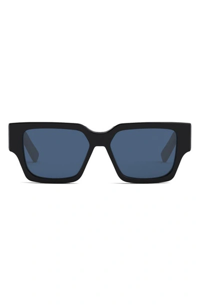 Shop Dior Cd Su 56mm Square Sunglasses In Shiny Black / Blue