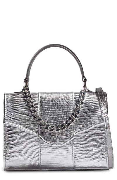 Shop Liselle Kiss Meli Lizard Embossed Leather Top Handle Bag In Silver Lizard