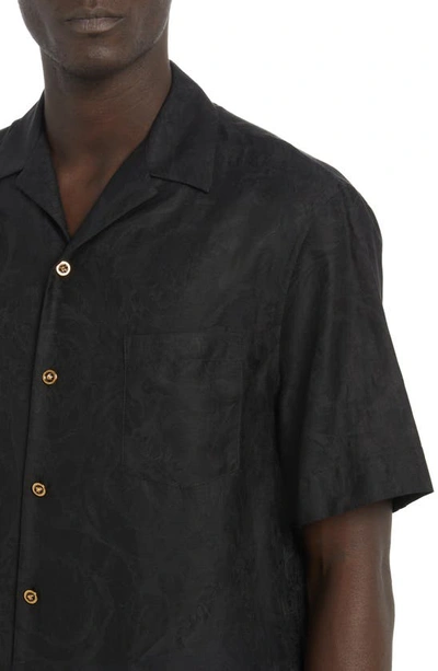 Shop Versace Barocco Silhouette Jacquard Short Sleeve Button-up Camp Shirt In 1b000-black
