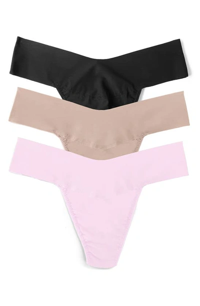 Shop Hanky Panky Breathe Assorted 3-pack V-cut Thongs In Taupe/ Black/ Bliss