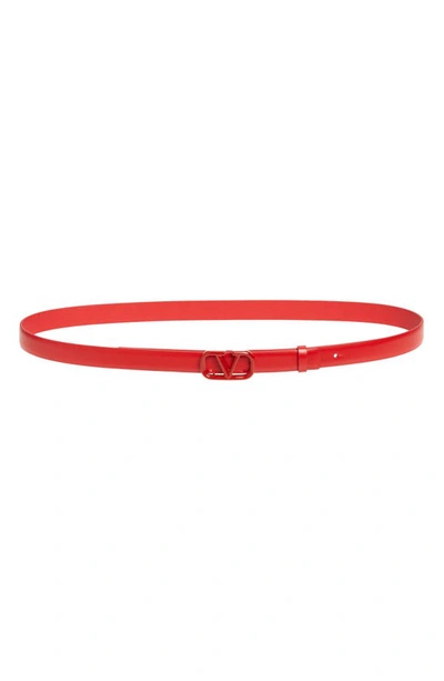 Shop Valentino Vlogo Signature Leather Belt In Rouge Pur