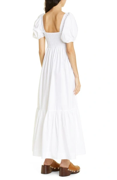 Shop Ganni Smocked Organic Cotton Poplin Maxi Dress In Bright White