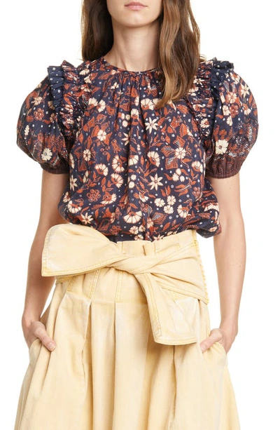 Shop Ulla Johnson Arbor Floral Puff Sleeve Top In Midnight