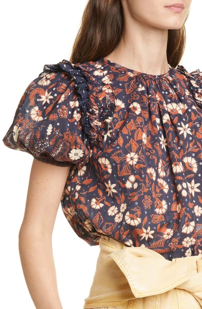 Shop Ulla Johnson Arbor Floral Puff Sleeve Top In Midnight