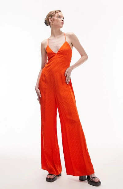 Shop Topshop Jacquard Sleeveless Wide Leg Jumpsuit In Red