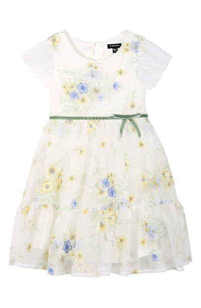 Shop Zunie Kids' Floral Embroidered Party Dress In Ivory Floral