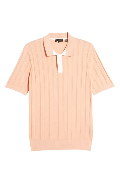 Shop Ted Baker Warroch Cotton, Silk & Linen Rib Polo In Light Pink