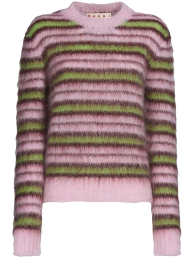 Shop Marni Mohair Blend Sweater With Striped Pattern In Pink &amp; Purple