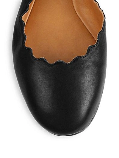 Shop Chloé Scalloped Leather Ballet Flats In Black