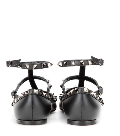 Shop Valentino Garavani Rockstud Noir Leather Ballerinas In Black