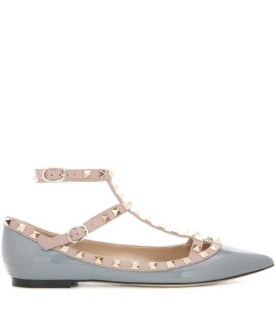 Shop Valentino Garavani Rockstud Patent Leather Ballerinas