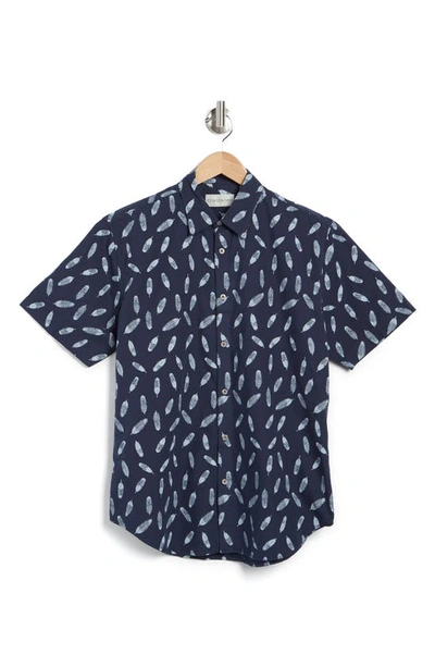 Shop Coastaoro Astor Printed Short Sleeve Shirt In Shikoba Navy