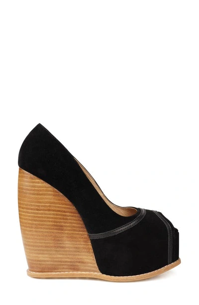 Zigi Domenika Peep Toe Platform Wedge Sandal In Blk Suede