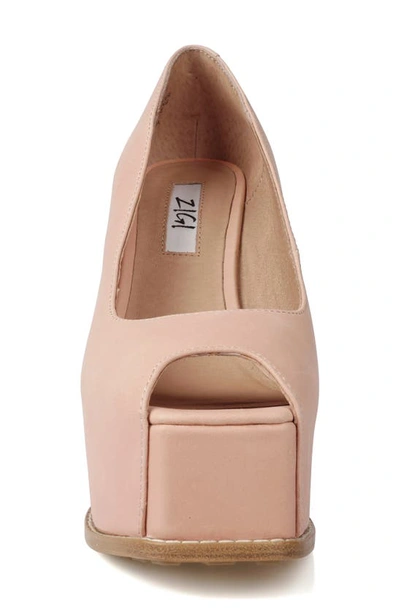 Zigi Milluh Peep Toe Platform Wedge Sandal In Blush Leather