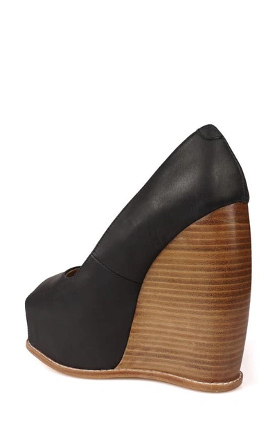 Zigi Milluh Peep Toe Platform Wedge Sandal In Black Leather