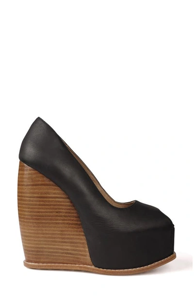 Zigi Milluh Peep Toe Platform Wedge Sandal In Black Leather