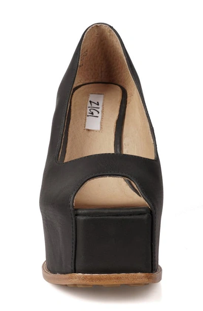 Zigi Milluh Peep Toe Platform Wedge Sandal In Black Leather