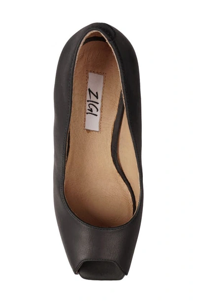 Zigi Milluh Peep Toe Platform Wedge Sandal In Black Leather
