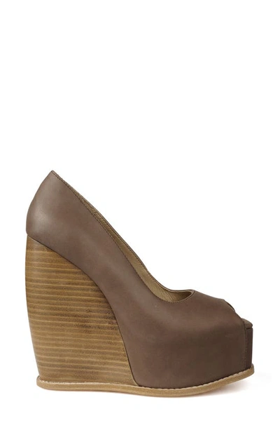 Zigi Milluh Peep Toe Platform Wedge Sandal In Brown Leather