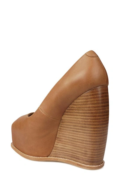 Zigi Milluh Peep Toe Platform Wedge Sandal In Dark Tan Leather